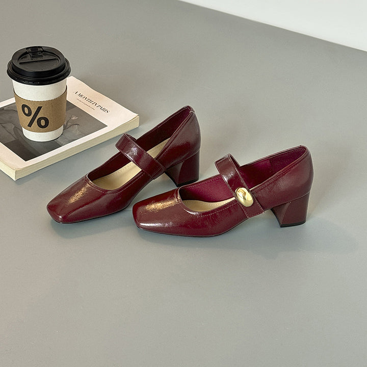 Damen Mary Jane Blockabsatzschuhe mit modischer Schnalle Drune