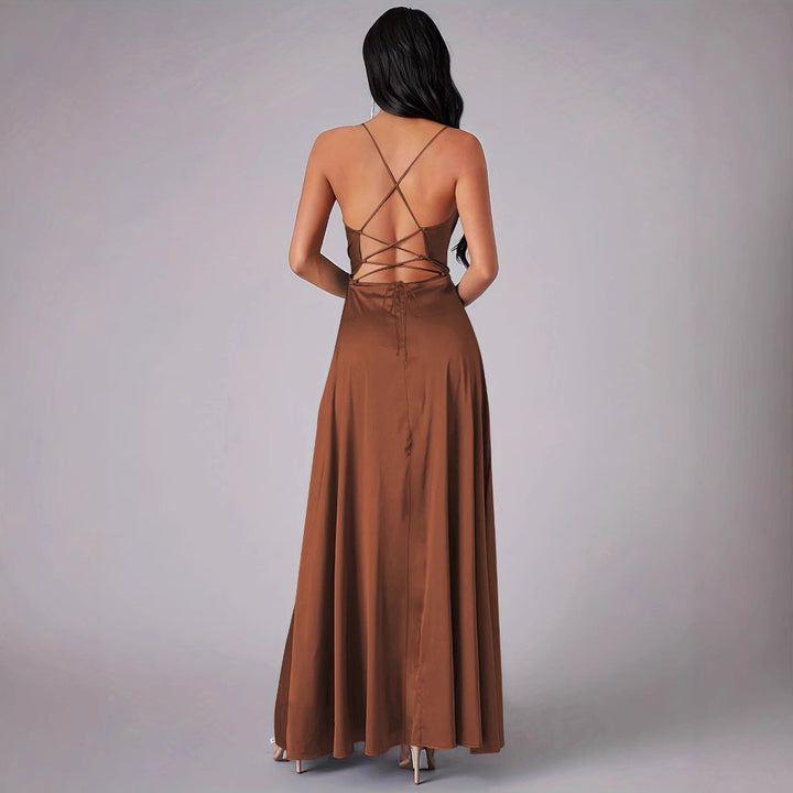 Damen Elegantes Maxikleid mit tiefem Ausschnitt und hochgradigem Schlitz Drune