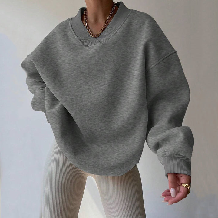 Damen Oversized V-Ausschnitt Sweatshirt mit verstärktem Rippkragen und extraweitem Cut Drune