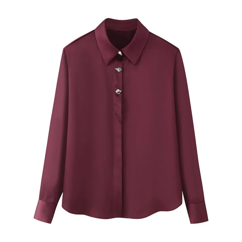 Damen nan seidige Hemdbluse mit Schmuckknöpfen, klassischem Kragen und lockerem Fall Drune