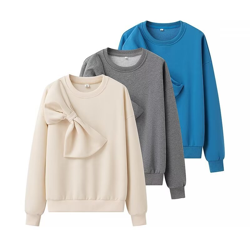 Damen Oversize-Sweatshirt mit dekorativer Schleifenapplikation Drune