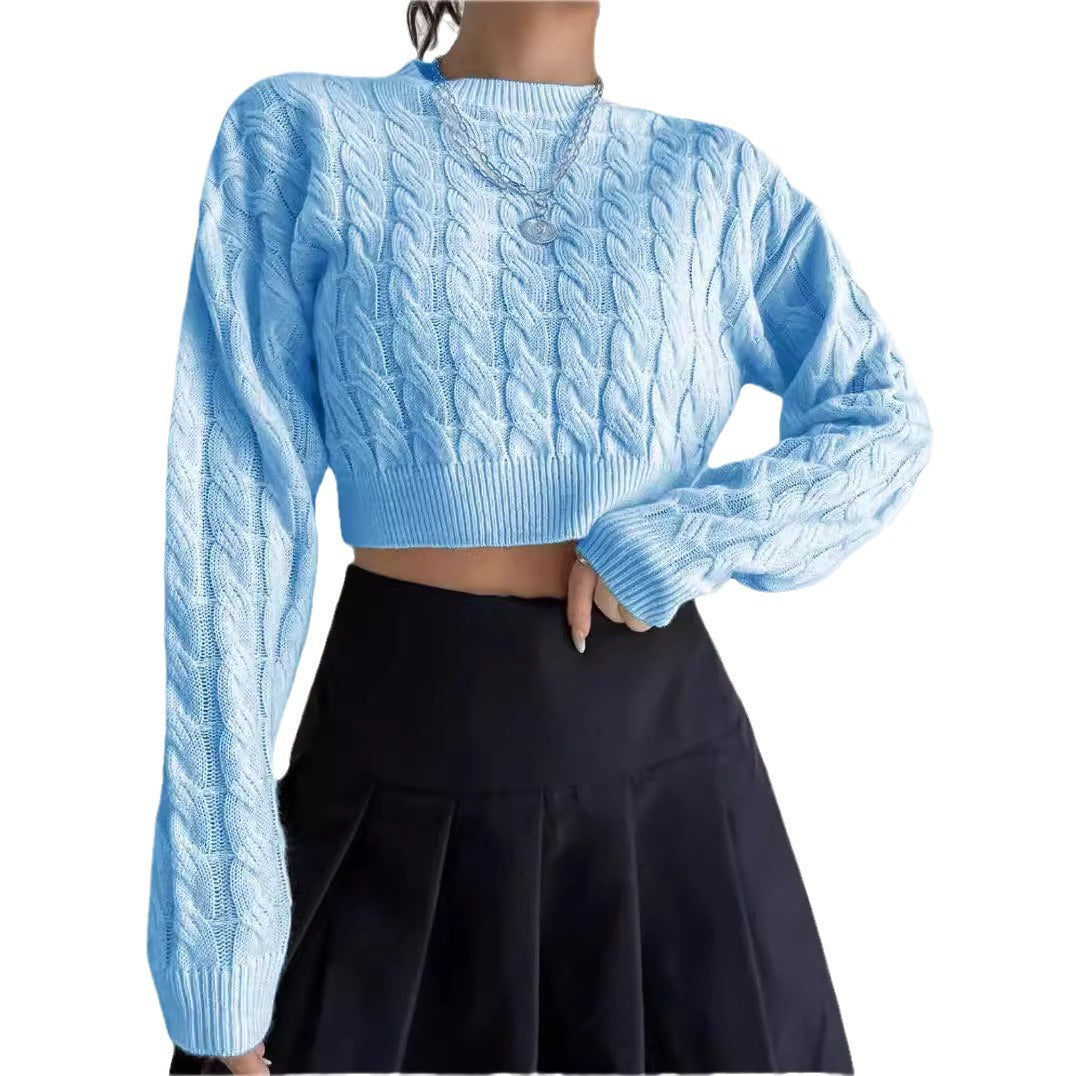 Damen kuscheliger Cropped Pullover mit Zopfmuster Drune