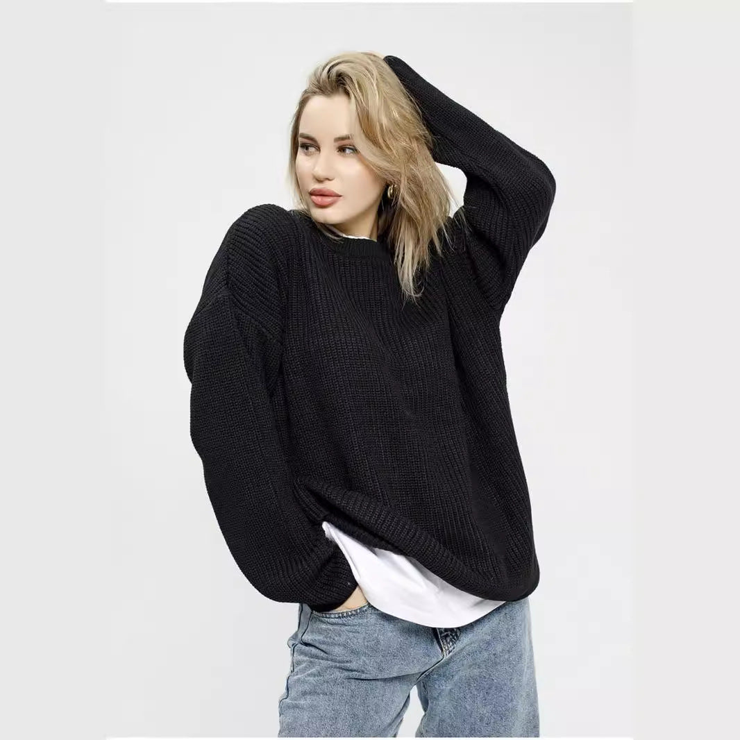 Damen Grob gestrickter Komfortpullover mit Rundhalsausschnitt Drune