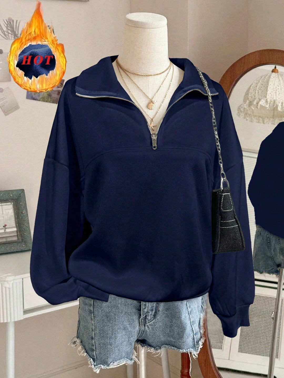 Damen Sweatshirt mit hohem Kragen Drune