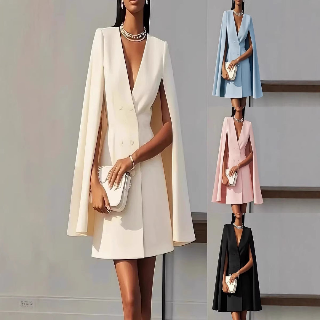 Damen Kurzblazer-Kleid mit Cape-Ärmeln und doppelreihiger Knopfleiste Drune