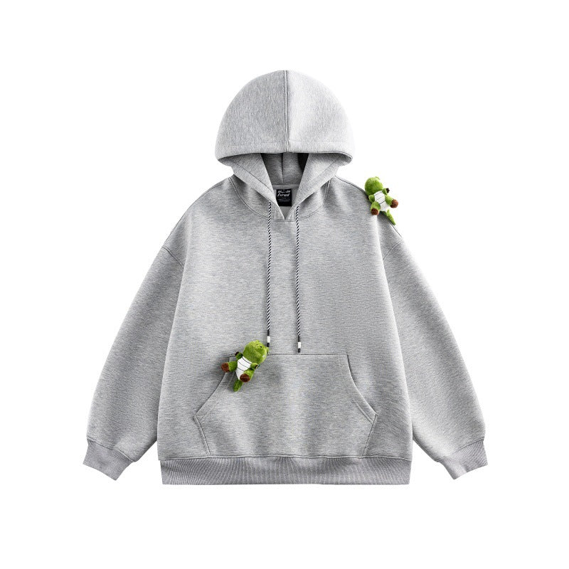 Unisex Oversize-Kapuzenpullover aus French-Terry mit Kängurutasche und abnehmbaren Plüschanhänger Drune