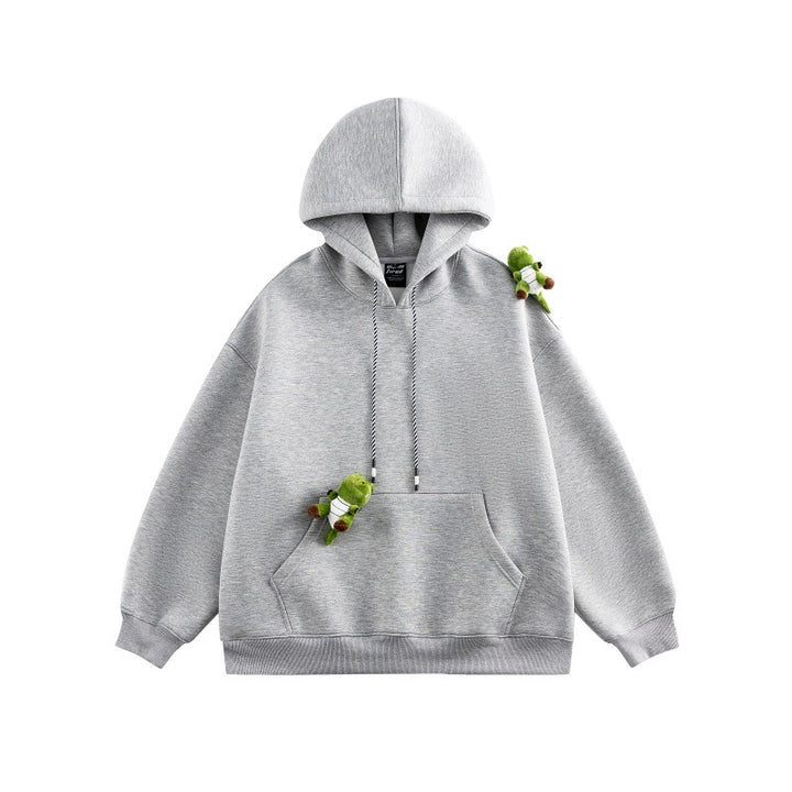 Unisex Oversize-Kapuzenpullover aus French-Terry mit Kängurutasche und abnehmbaren Plüschanhänger Drune