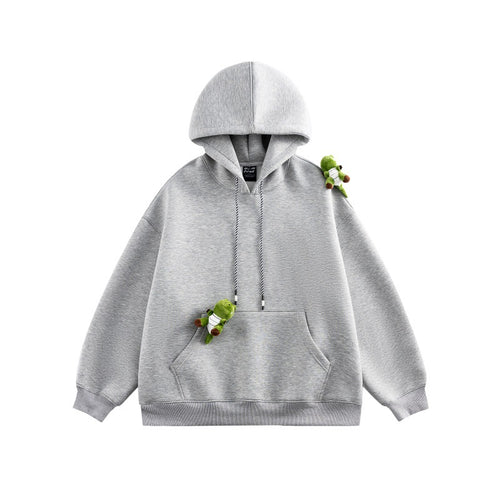 Unisex Oversize-Kapuzenpullover aus French-Terry mit Kängurutasche und abnehmbaren Plüschanhänger Drune