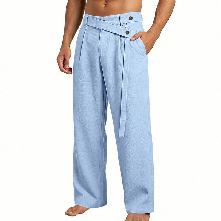 Herren nan weite Leinenhose mit Wickelbund, hoher Taille und legerem Bein Drune