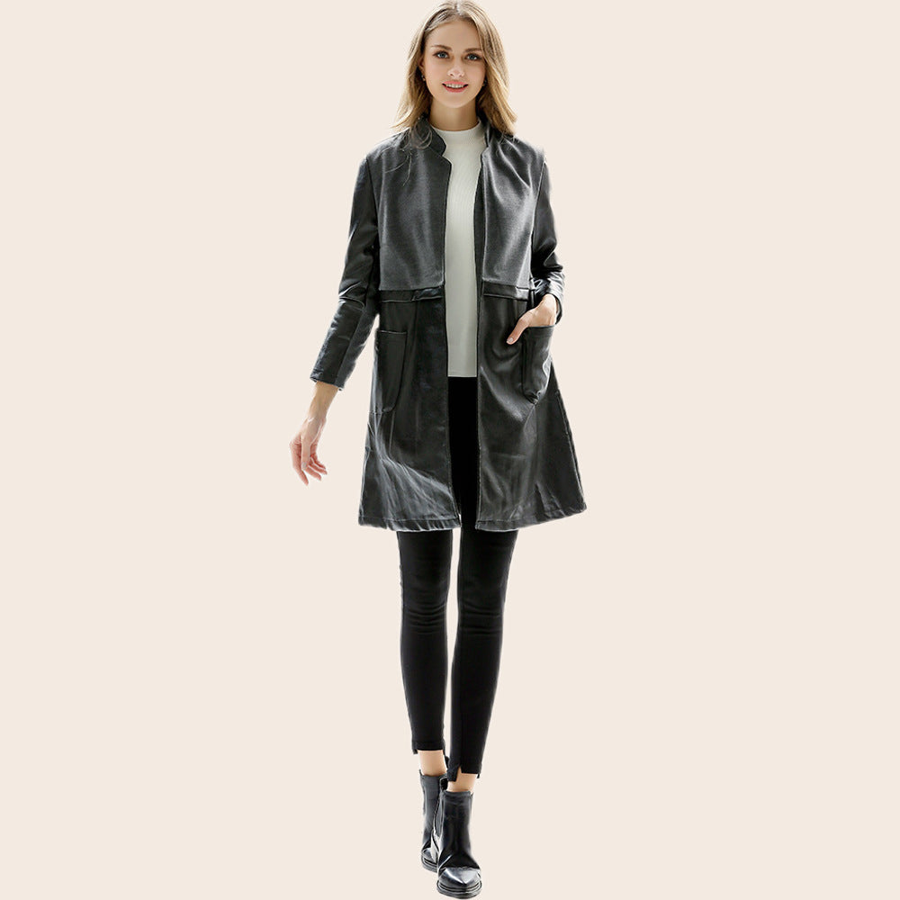 Damen Elegante und leicht taillierte Kunstlederjacke Drune