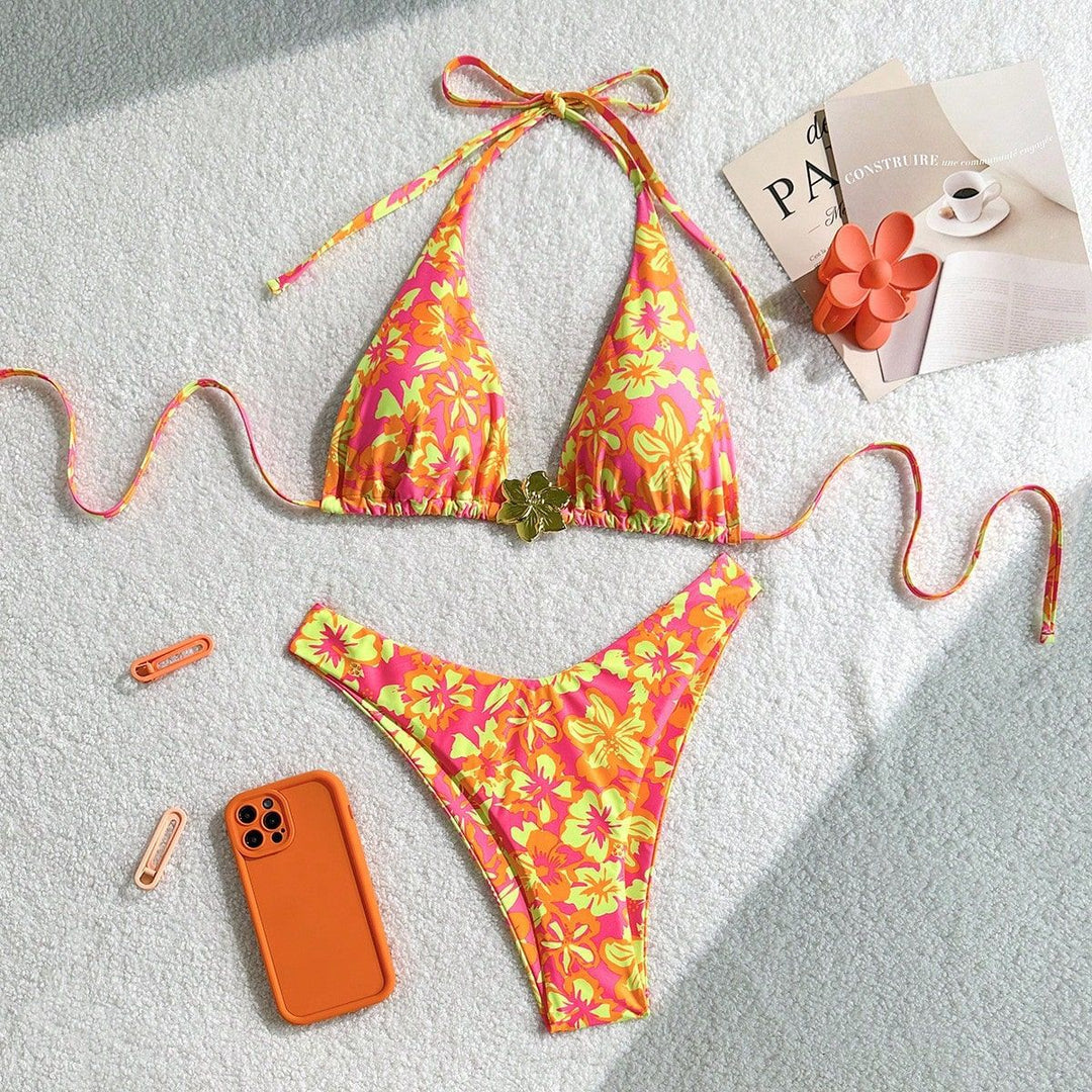 Damen Triangel-Bikini mit verspieltem Blumenmuster Drune