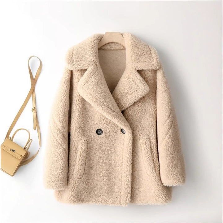 Damen kuscheliger Teddycoat mit doppelter Knopfleiste und Taschen Drune