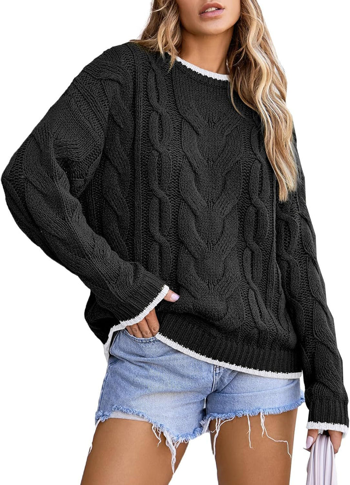 Damen Strickpullover mit grobem Zopfmuster Drune