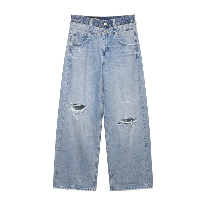 Damen Locker-sitzende Distressed Denim-Jeans mit weitem Cropped-Bein Drune