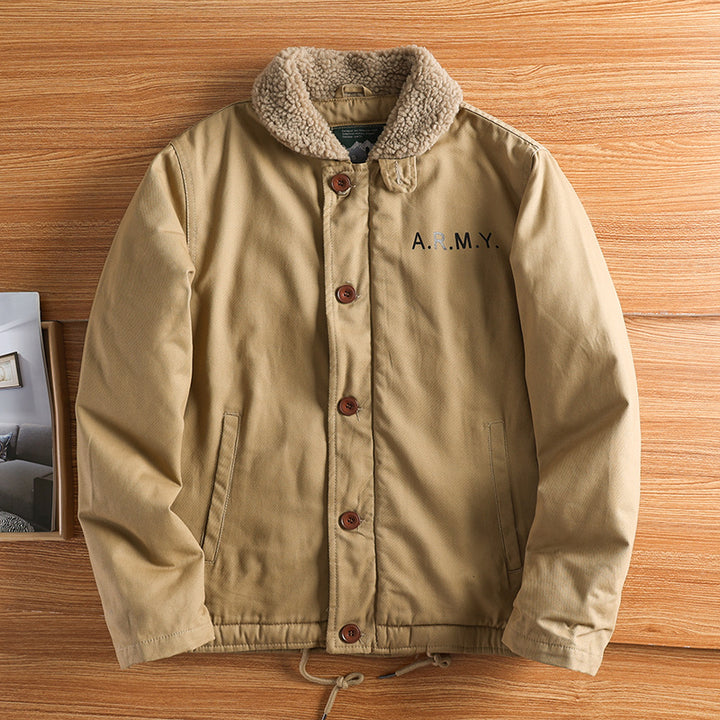 Herren nan militärisch inspirierte Canvasjacke mit Teddykragen, isolierender Innenlage und Kordelzug Drune