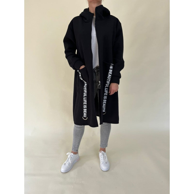 Drune | Taschen Design Hoher Kragen Lange Kapuzen Sweatshirtjacke