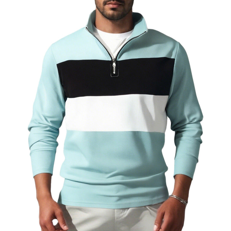 Herren nan Sweatshirt mit halbem Reißverschluss, Stehkragen und markanten Blockstreifen Drune