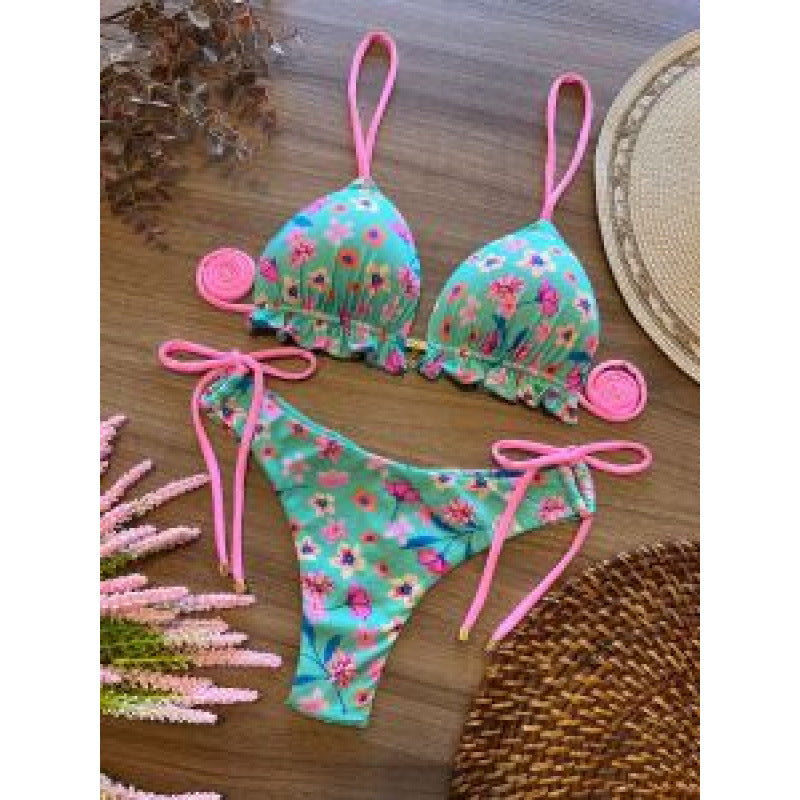 Damen Triangel-Bikini mit verspieltem Rüschenelement und verstellbaren Trägern Drune