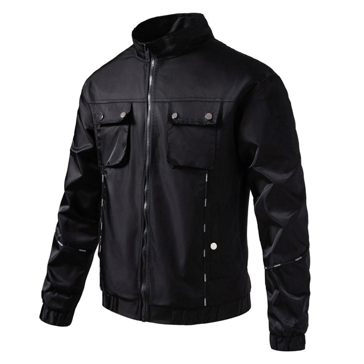 Herren Leichte Utility-Bomberjacke mit Pattentaschen, Stehkragen und elastischem Saum Drune