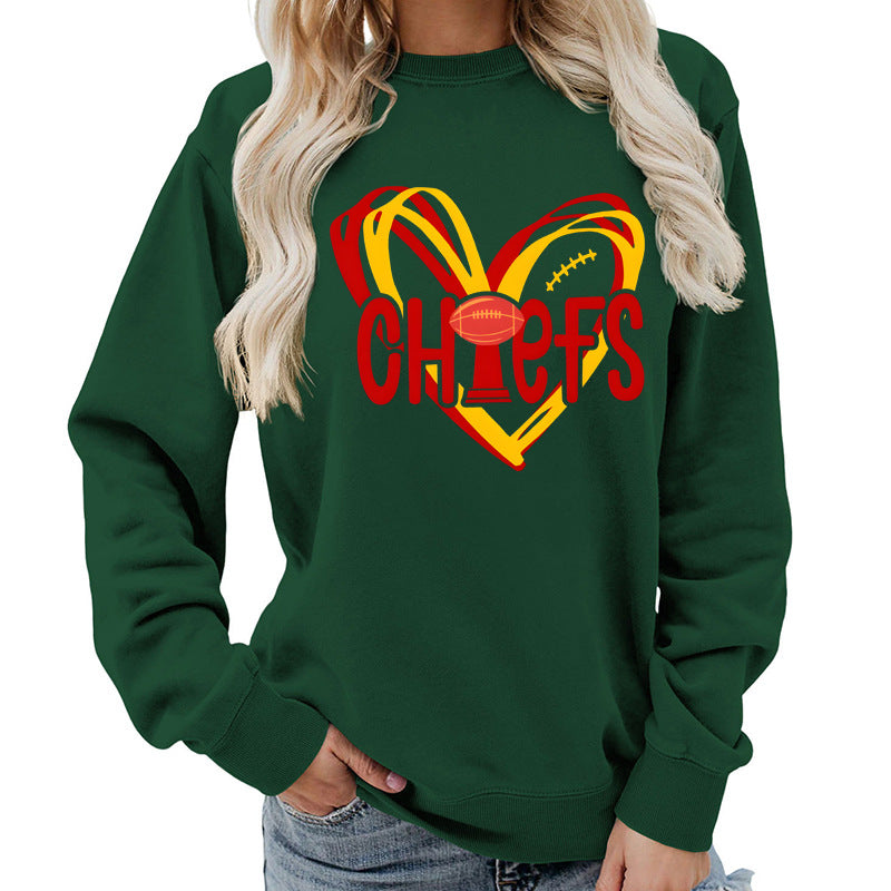 Damen Sweatshirt mit Herzmotiv und kreativen Sportgrafiken Drune
