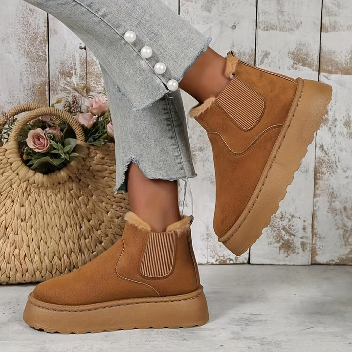 Damen  gefütterte Chelsea-Boots im Velours‑Look mit hohem Plateau‑Sohlenprofil und weichem Innenfutter Drune