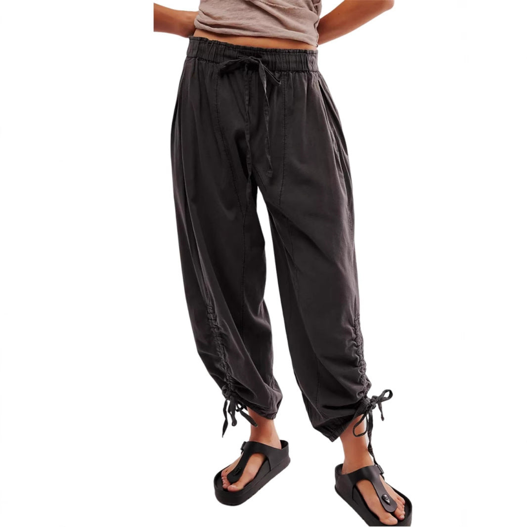 Damen Bequeme Freizeithose mit Bund und dekorativen Schnürdetails Drune