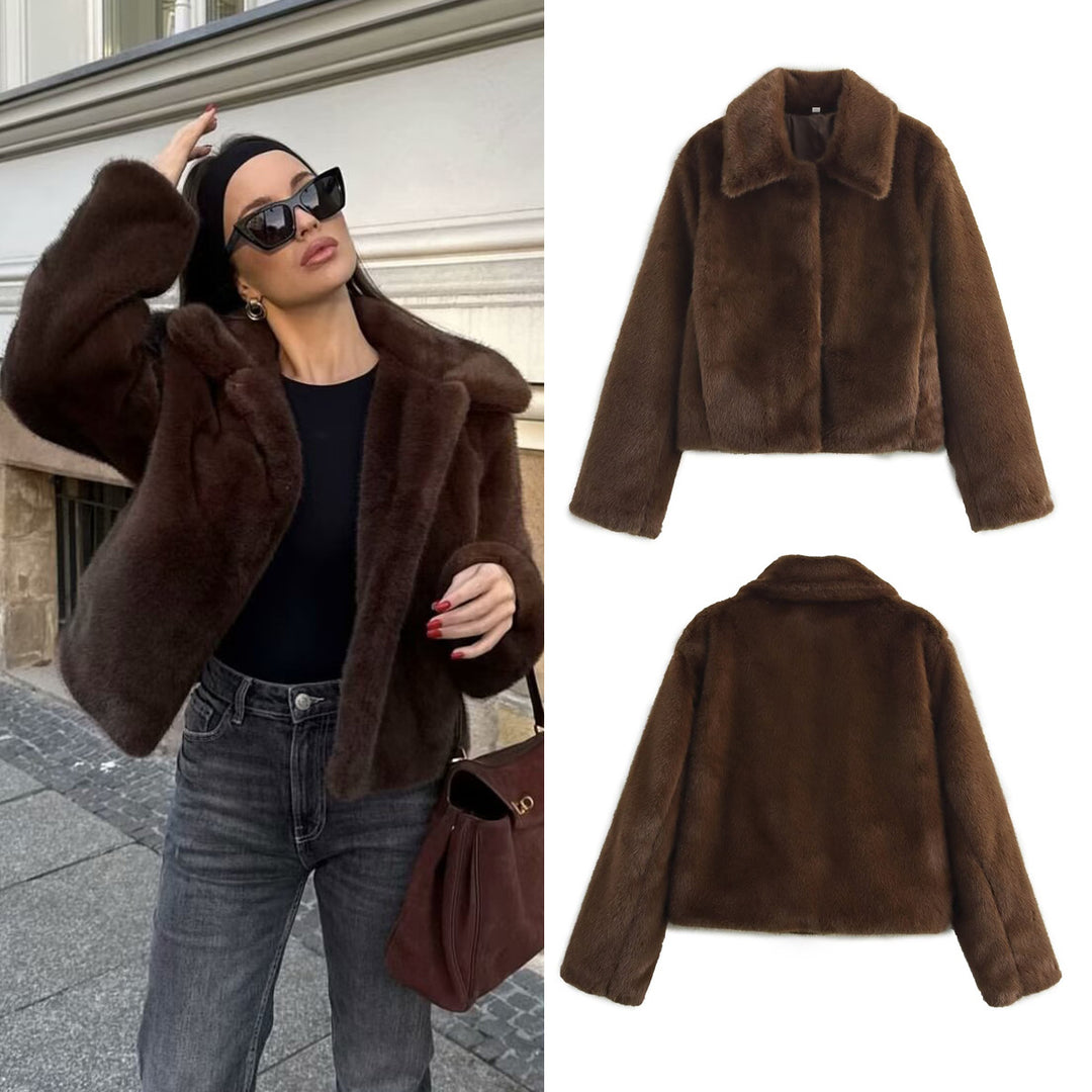 Damen Cropped Kunstfell‑Blouson mit Umlegekragen und weichem Teddy‑Fauxfur Drune