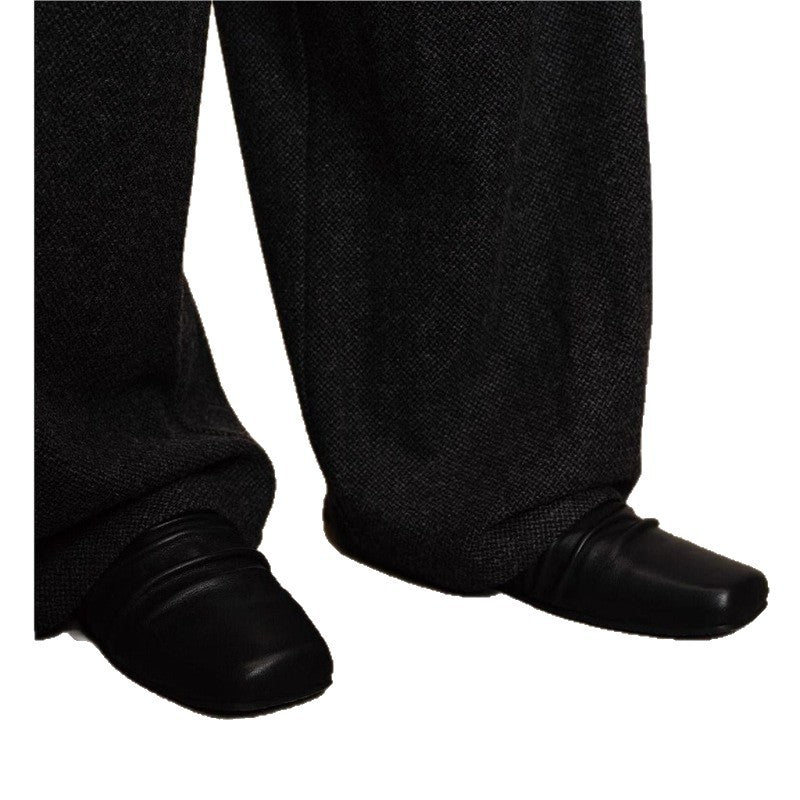 Damen Leder-Slipper mit quadratischer Zehenpartie und gerafftem Schaft Drune
