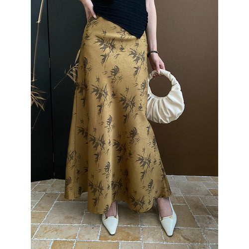 Damen Eleganter Maxirock mit floralem Design und fließendem Schnitt Drune
