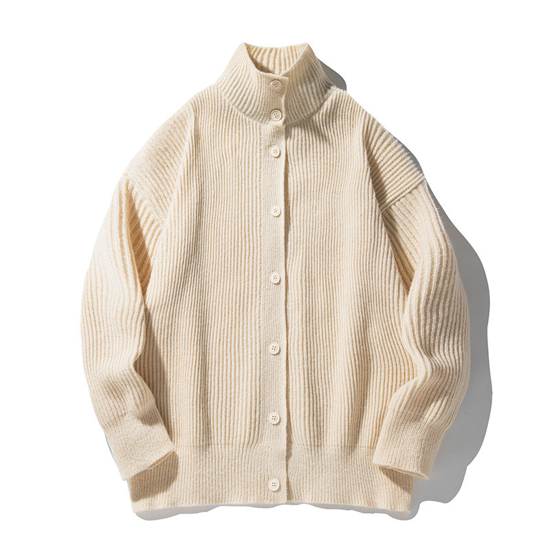 Damen Oversized Strickjacke mit Stehkragen, durchgehender Knopfleiste und markanter Rippenstruktur Drune