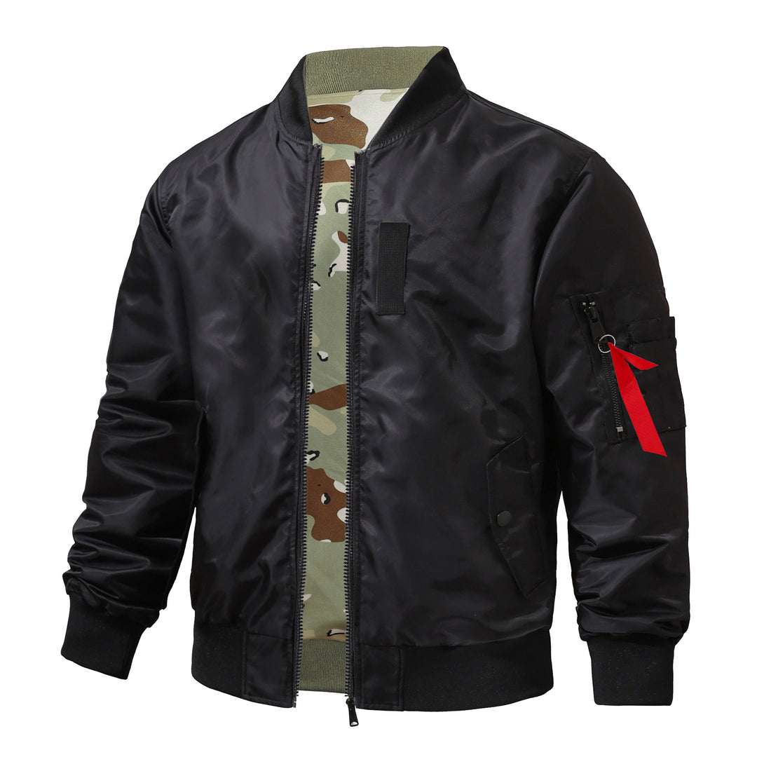 Men's  pilot-style MA-1 bomber jacket with camo inner tape and sleeve zip utility pocket Drune