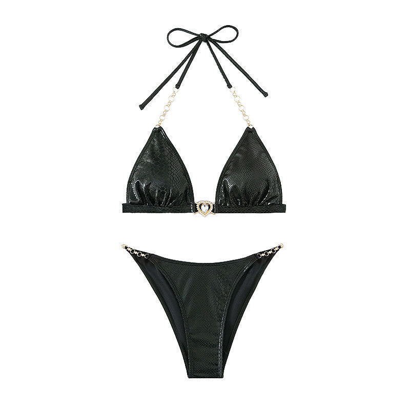 Damen Triangel-Bikini mit Kettenakzenten und eleganter Schnürung Drune
