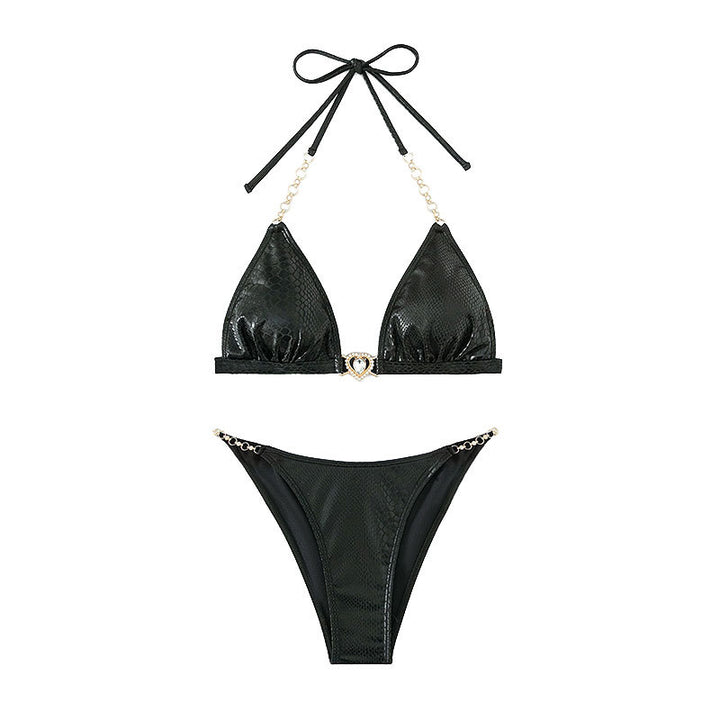 Damen Triangel-Bikini mit Kettenakzenten und eleganter Schnürung Drune