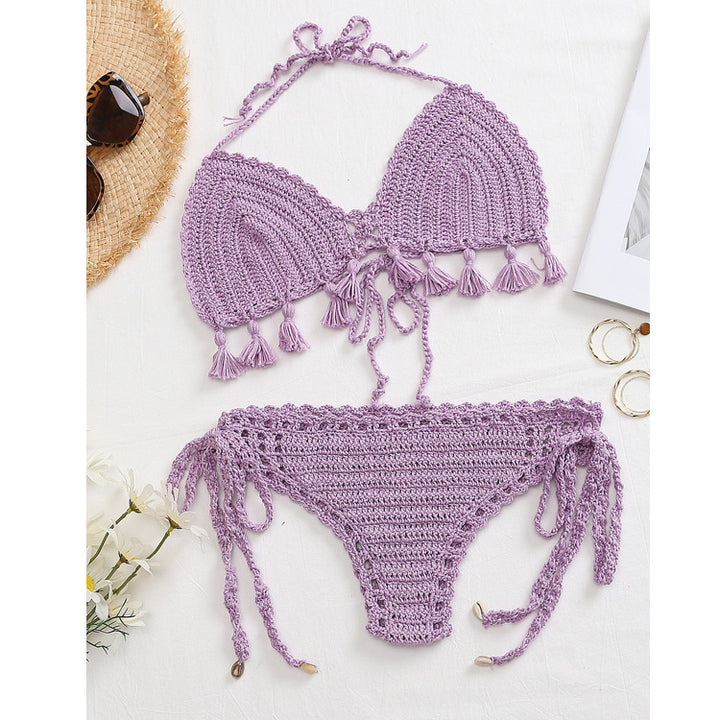 Damen Häkel-Bikini-Set mit verspielten Fransen und verstellbaren Bindebändern Drune