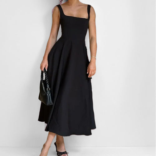Damen Maxikleid mit elegantem Quadrat-Ausschnitt und schwingendem Rock Drune