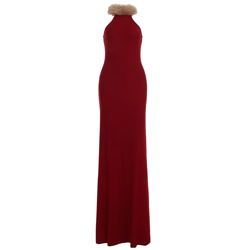 Damen elegantes Oberteil mit abnehmbaren Kunstfellkragen Drune
