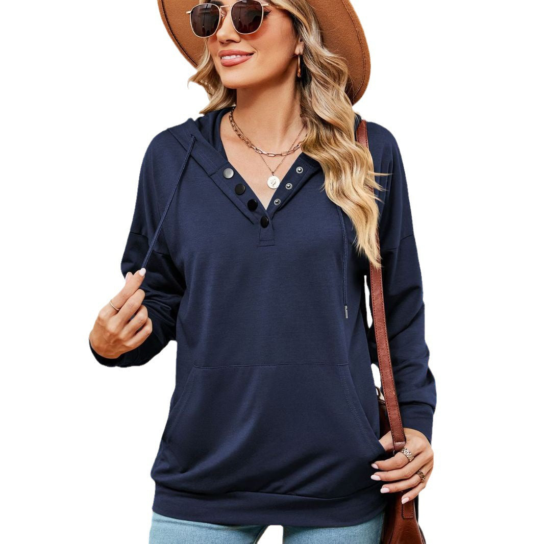 Damen Kapuzenpullover mit modischen Knopfdetails Drune