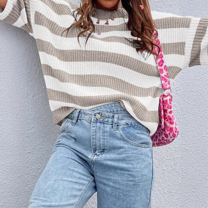 Damen modischer Strickpullover mit breiten Blockstreifen Drune