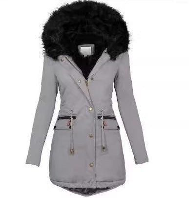 Damen Slim-Fit Thermo-Parka mit voluminöser Kunstfellkapuze und Tunnelzug Drune