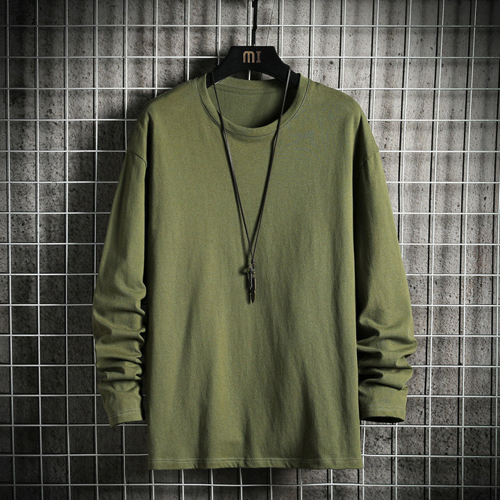 Herren nan lässiges Baumwoll-Basic-Langarmshirt mit Rundhals, Relaxed Fit und verstärkter Saumverarbeitung Drune