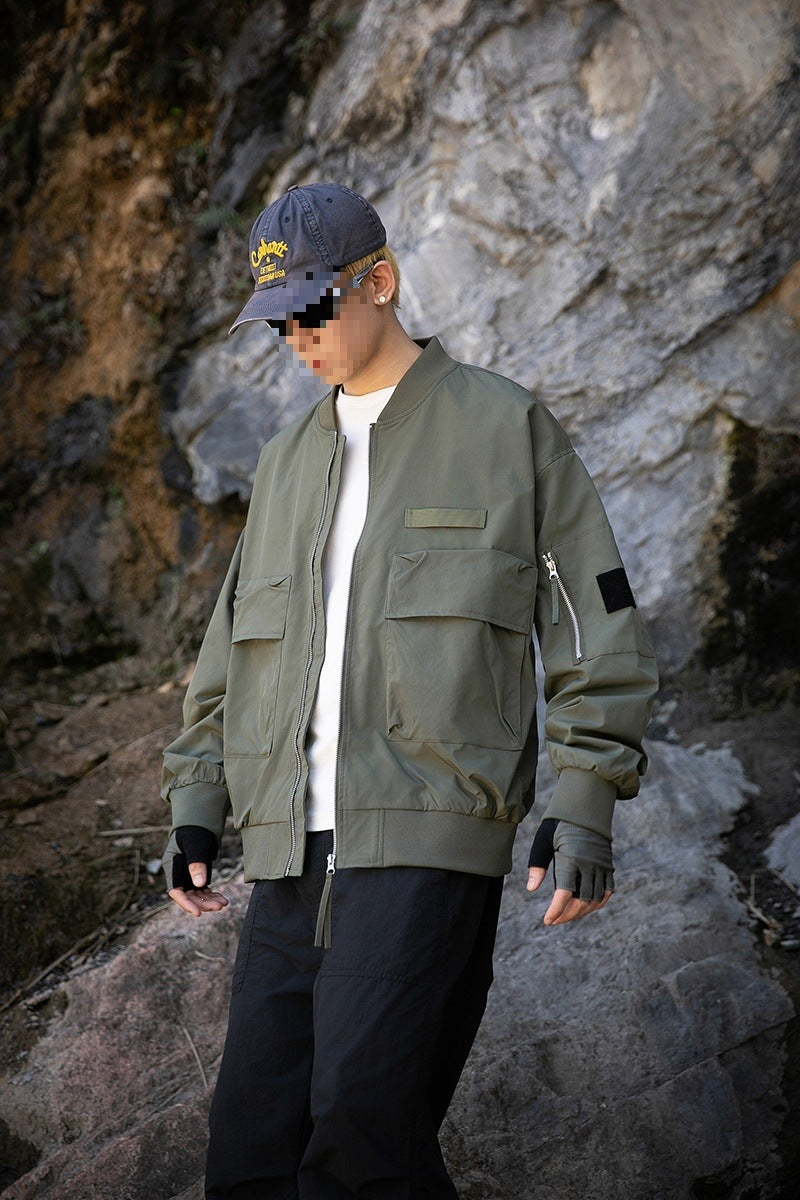 Damen Oversize Multifunktionale Field-Bomberjacke mit Cargo-Taschen & gerippten Bündchen Drune