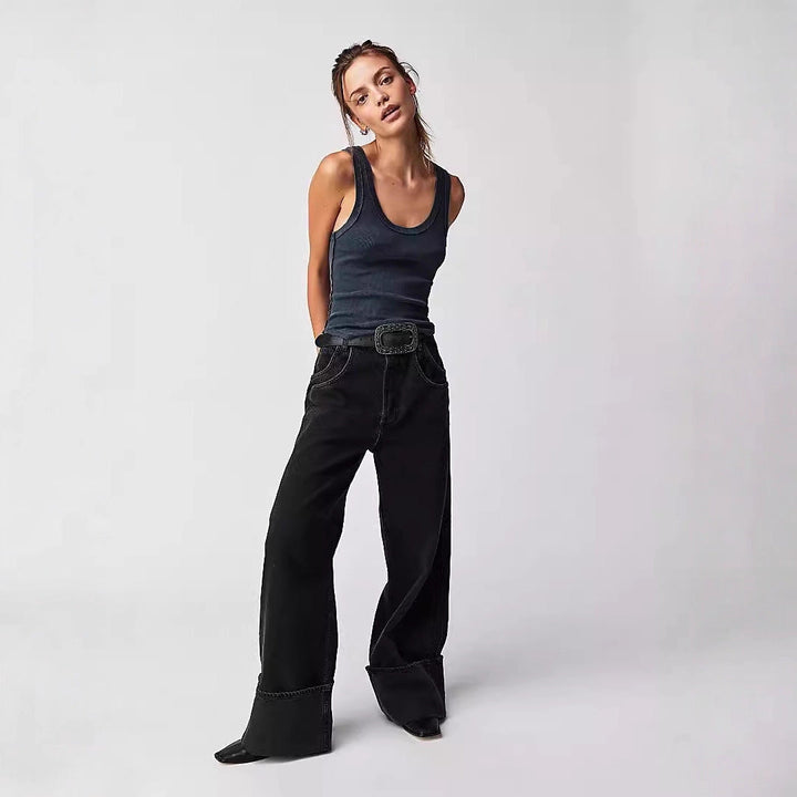 Damen Weite Jeans mit umgeschlagenem Saum