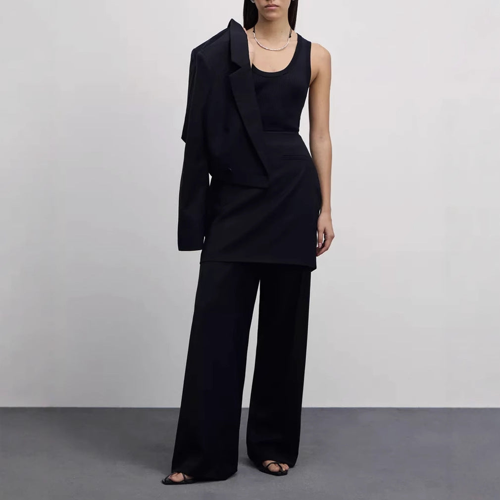 Damen modernes Blazer-Hosen-Set mit cropped Schnitt und weitem Bein Drune