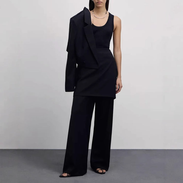 Damen modernes Blazer-Hosen-Set mit cropped Schnitt und weitem Bein Drune