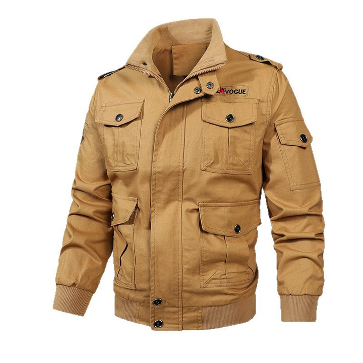Herren Fieldjacke im Military-Stil mit Mehrfach-Taschen und Strickkragen Drune