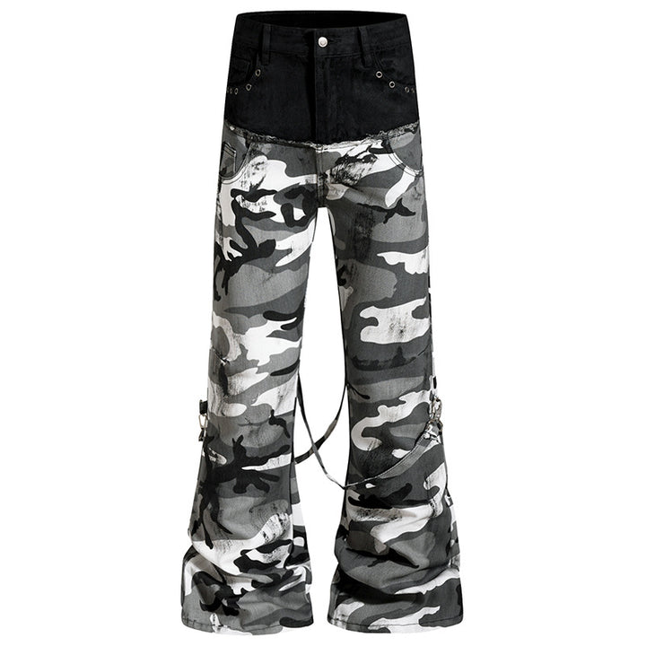Damen Weite High‑Waist Cargohose im Camouflage‑Look mit Bondage‑Riemen Drune