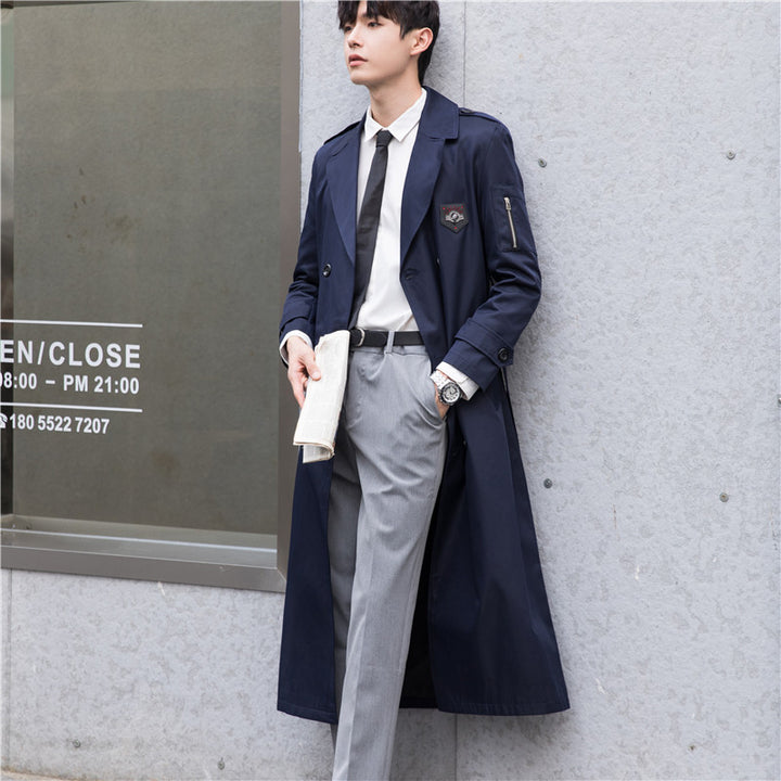 Herren Lang geschnittener Trenchcoat im modernen Citystil mit Ärmel-Reißverschluss und Schalkragen Drune