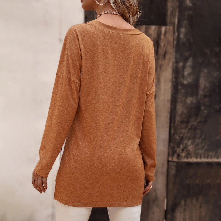Damen lässige V-Neck Longsleeve-Tunika mit Seitenschlitzen und relaxed Fit Drune