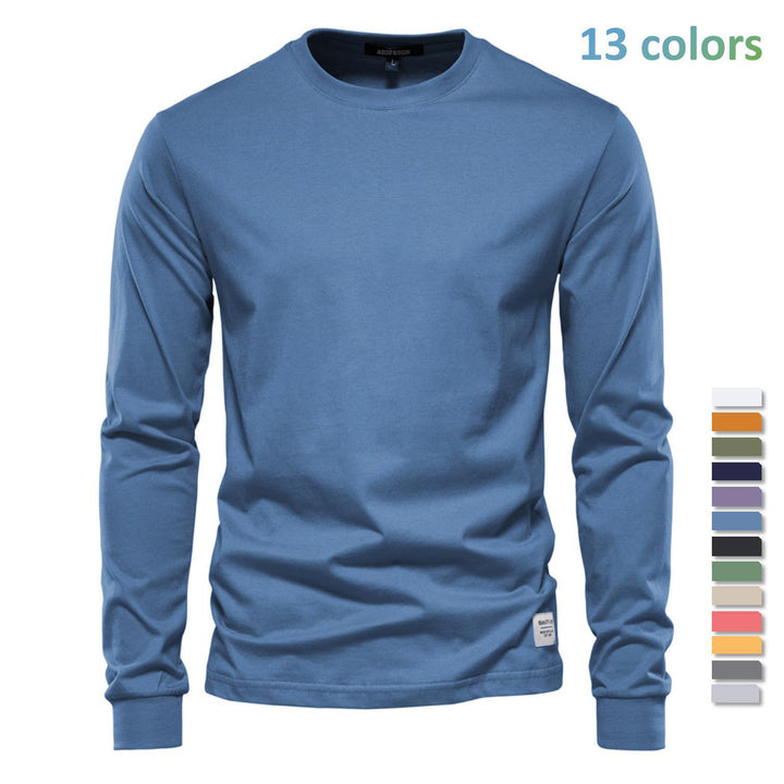 Herren nan klassisches langärmliges Baumwollshirt mit Rundhalsausschnitt und elastischen Bündchen Drune
