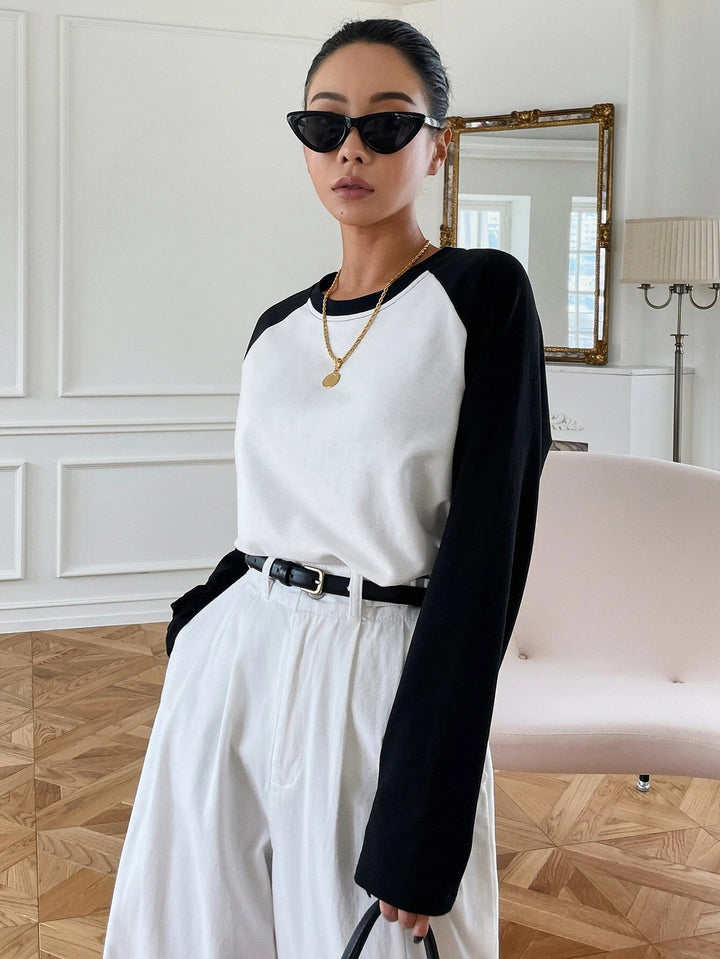 Damen Langarmshirt mit kontrastierenden Ärmeln Drune
